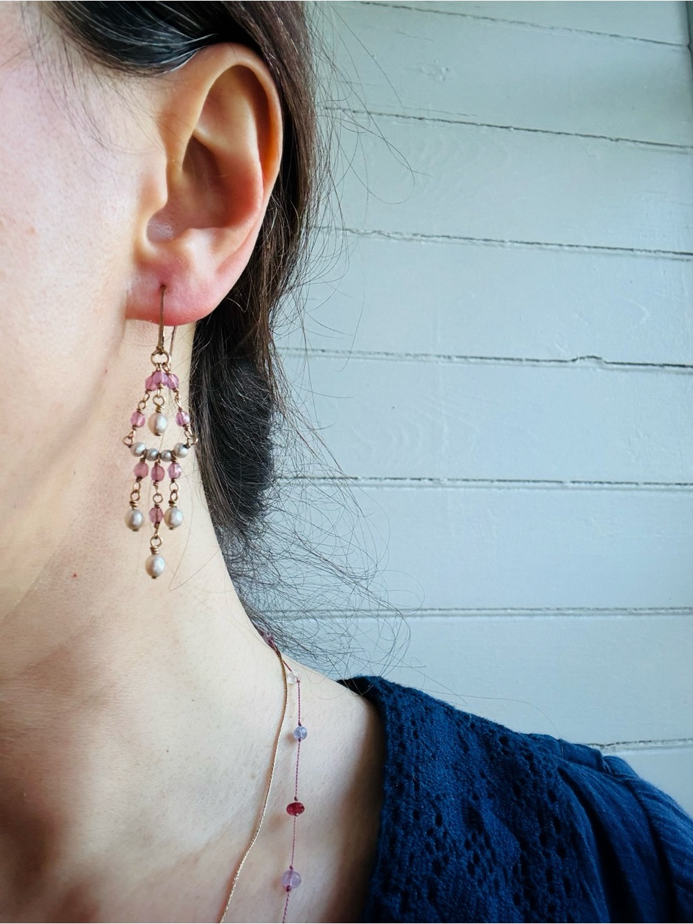 Vintage Y2K 14k Gold-Filled Pearl Chandelier Statement Earrings